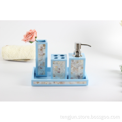 Resin Bathroom Accessory Set with Chinese River Shell